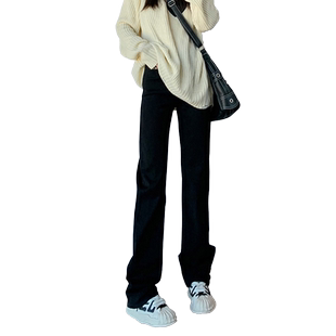 黑色直筒孕妇裤春秋款显瘦窄版阔腿烟管裤高个子加长法棍裤冬加绒