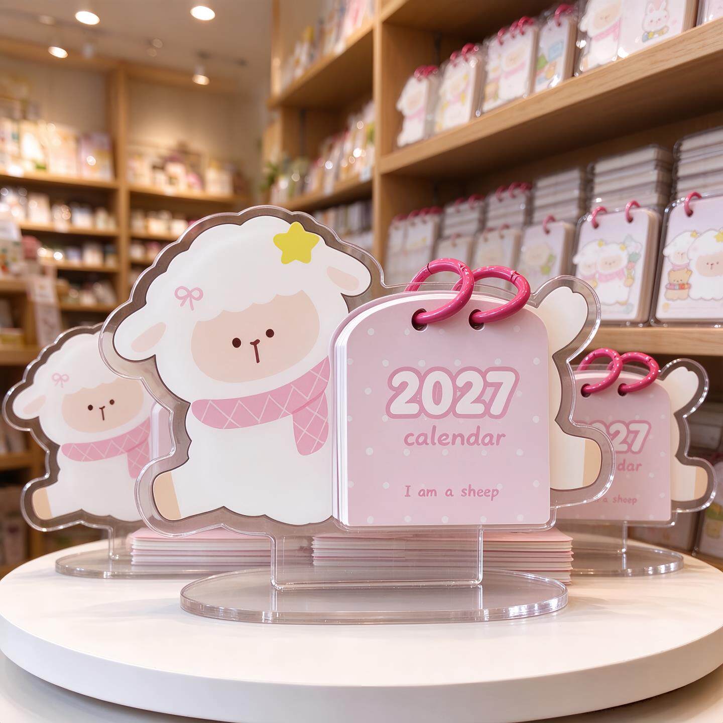 可爱小羊日历2027新款创意高颜值桌面摆件学生亚克力立牌台历礼品