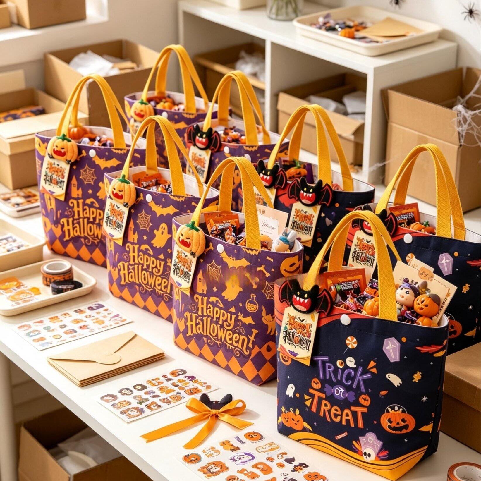 万圣节糖果袋鬼节礼品包装袋节日氛围感帆布袋恐怖元素装饰手提袋