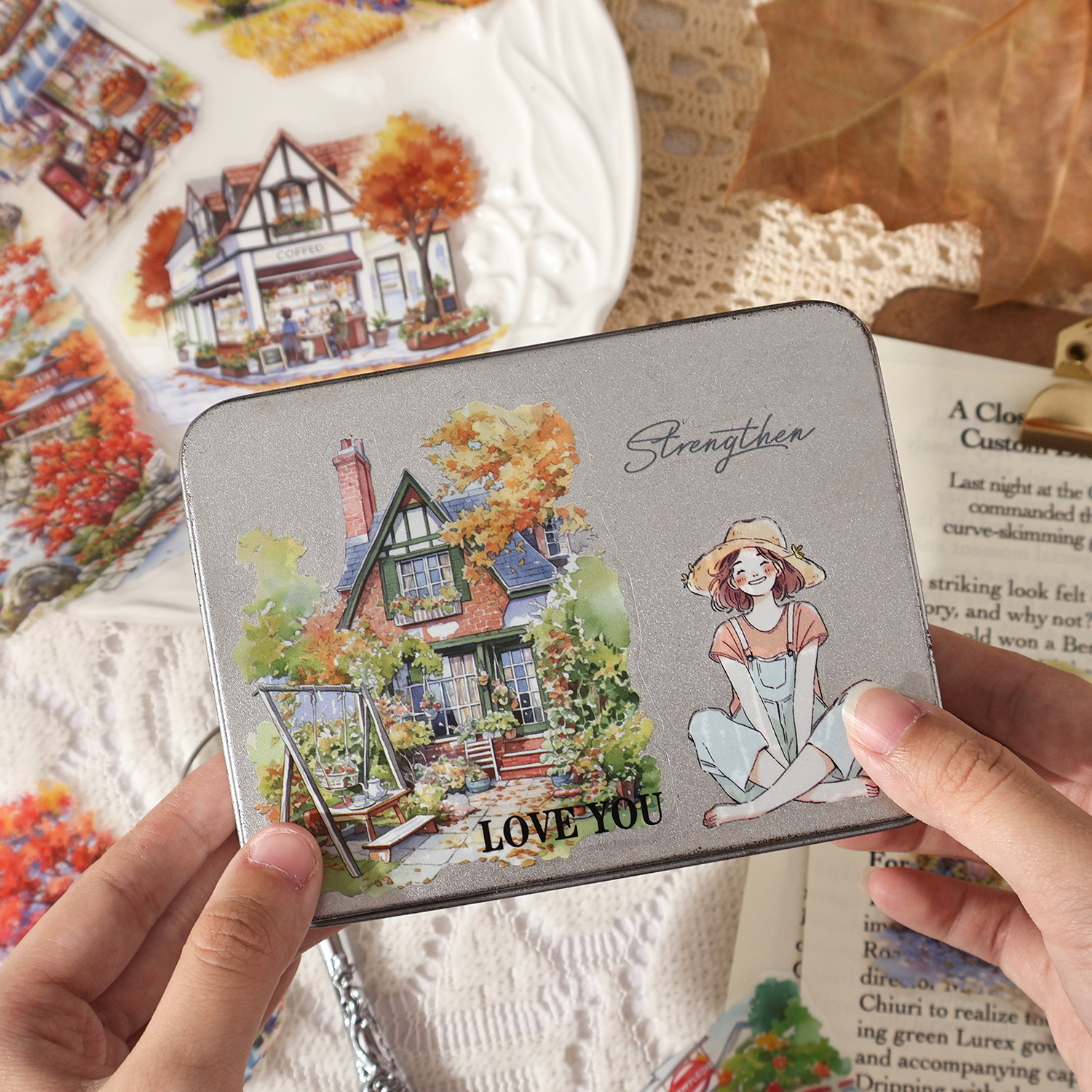 岁时浅绘系列PET防水贴纸包10张入 风景造景手账打底装饰素材贴画