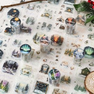 云端初雪系列PET防水模切胶带 冬日房屋雪景手帐装饰造景素材贴画