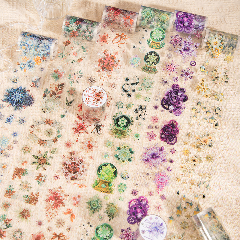 防水PET胶带 捕捉到一片小雪花系列 冬日雪花主题DIY手帐装饰贴画