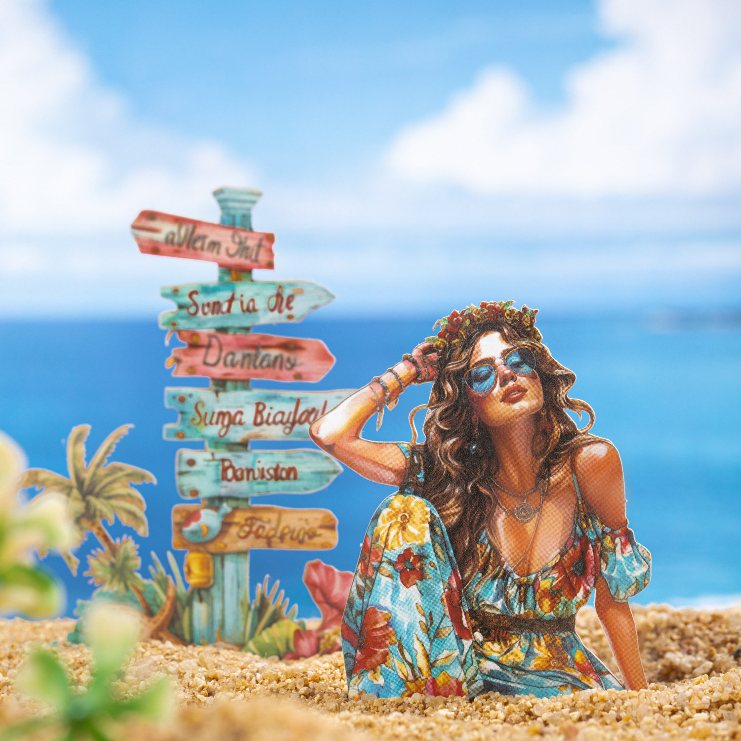 夏日旅程系列贴纸包20张入 旅行渡假主题造景手账DIY装饰素材贴画