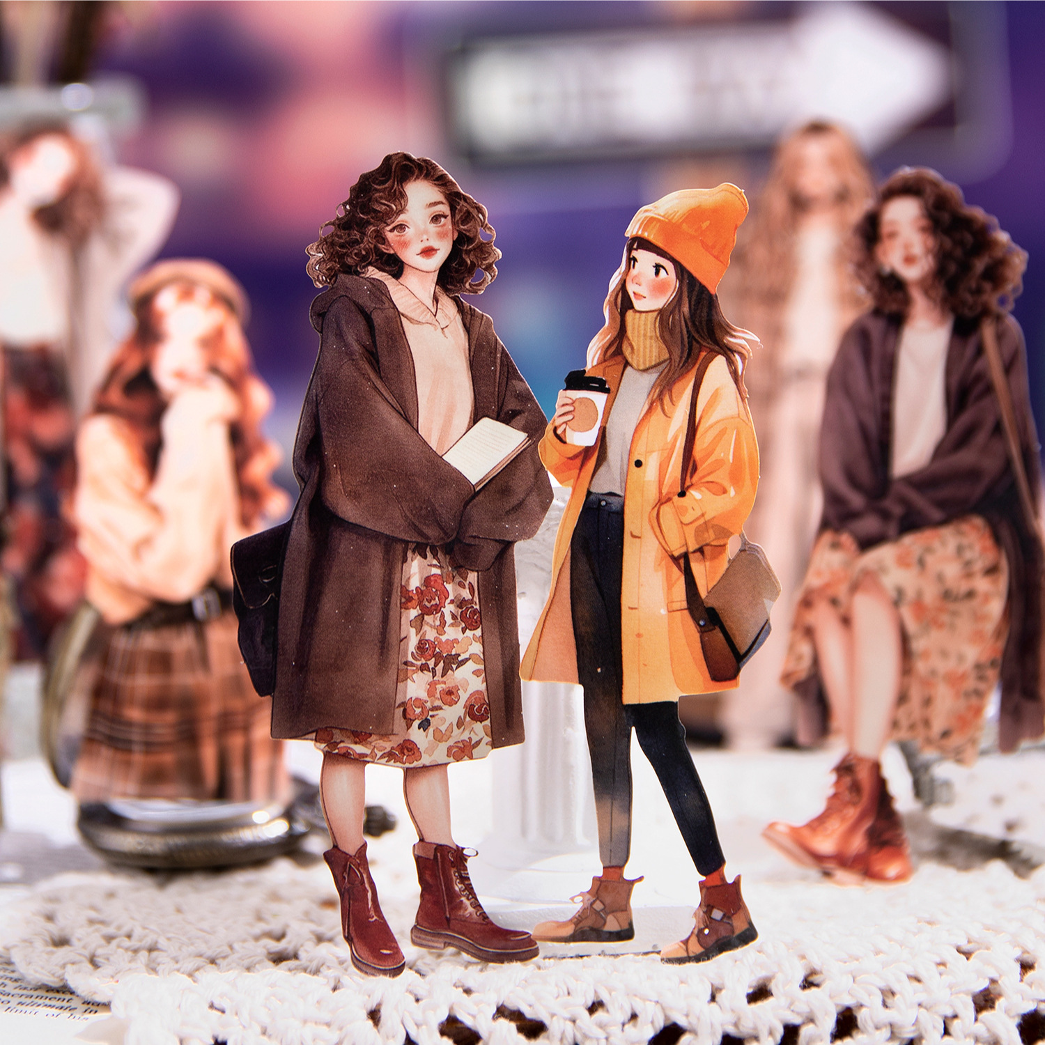 周末的穿搭系列人物特油拼贴贴纸10张入 手账装饰DIY素材装饰贴画