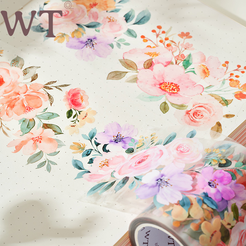 WT正品花朵设计手帐胶带和纸PET
