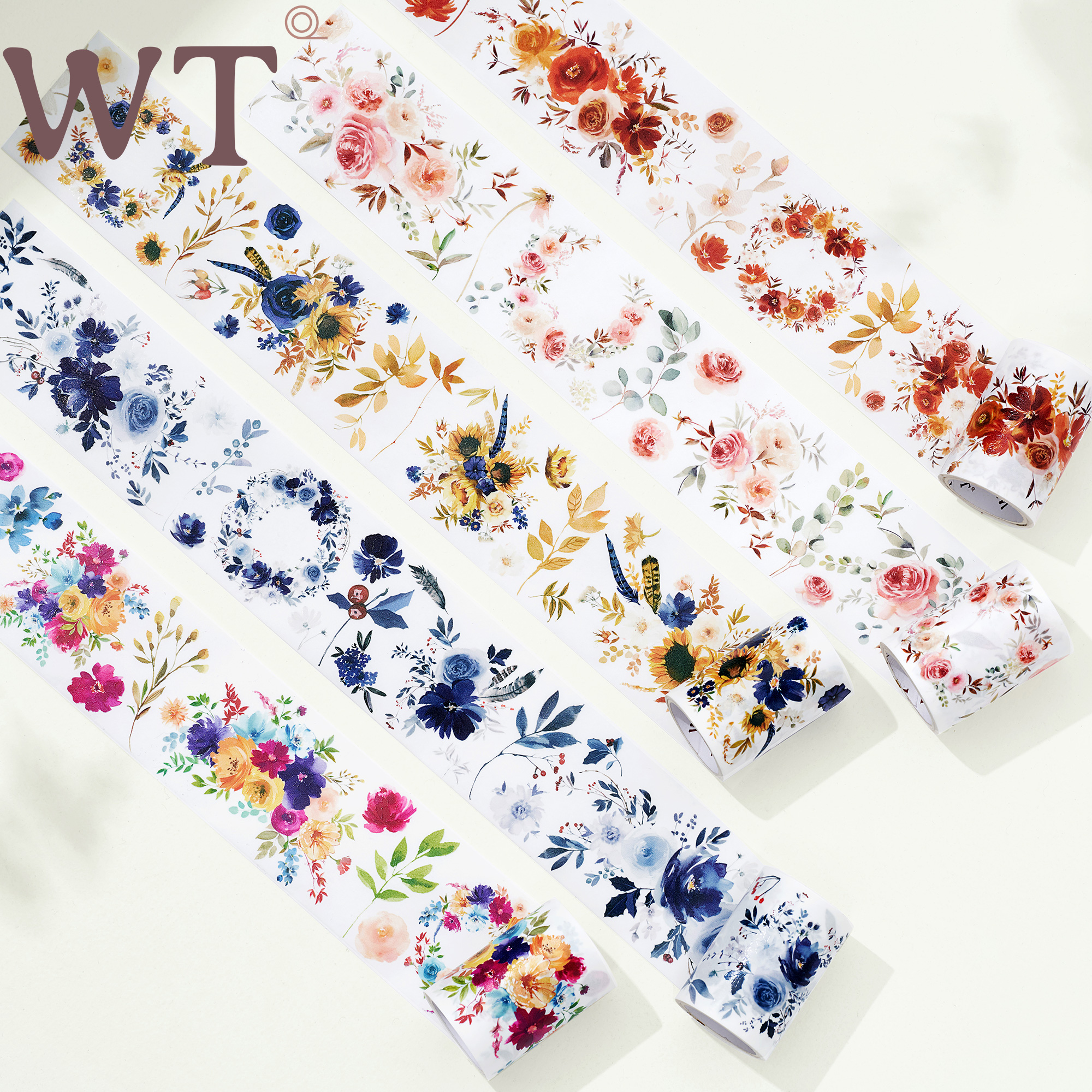 WT品牌原创胶带 春日游合集 特油和纸花朵胶带花花PET水晶油墨