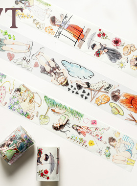 WT手帐胶带 慢生活 女孩人物模切和纸PET百搭装饰Ins风日常风森系