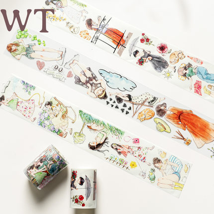 WT手帐胶带 慢生活 女孩人物模切和纸PET百搭装饰Ins风日常风森系