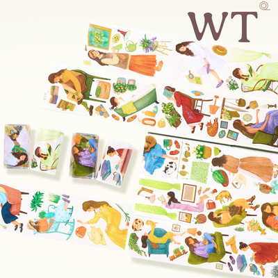 WT正品女孩人物模切手帐胶带