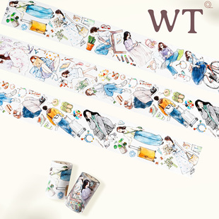 日常手帐INS风博主同款 WT原创胶带 模切女孩休闲风格 周末 你好