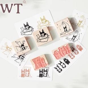 饰可爱清新 木质印章可爱小狗手帐印章装 WT品牌原创 小迷瞪故事集