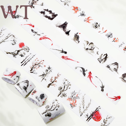 WT原创胶带 银辉墨韵 古风水墨山水自带模切可撕主题百搭造景烫银