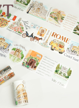 WT原创胶带 城市旅行造景 北京 罗马 华盛顿 模切手帐胶带和纸PET