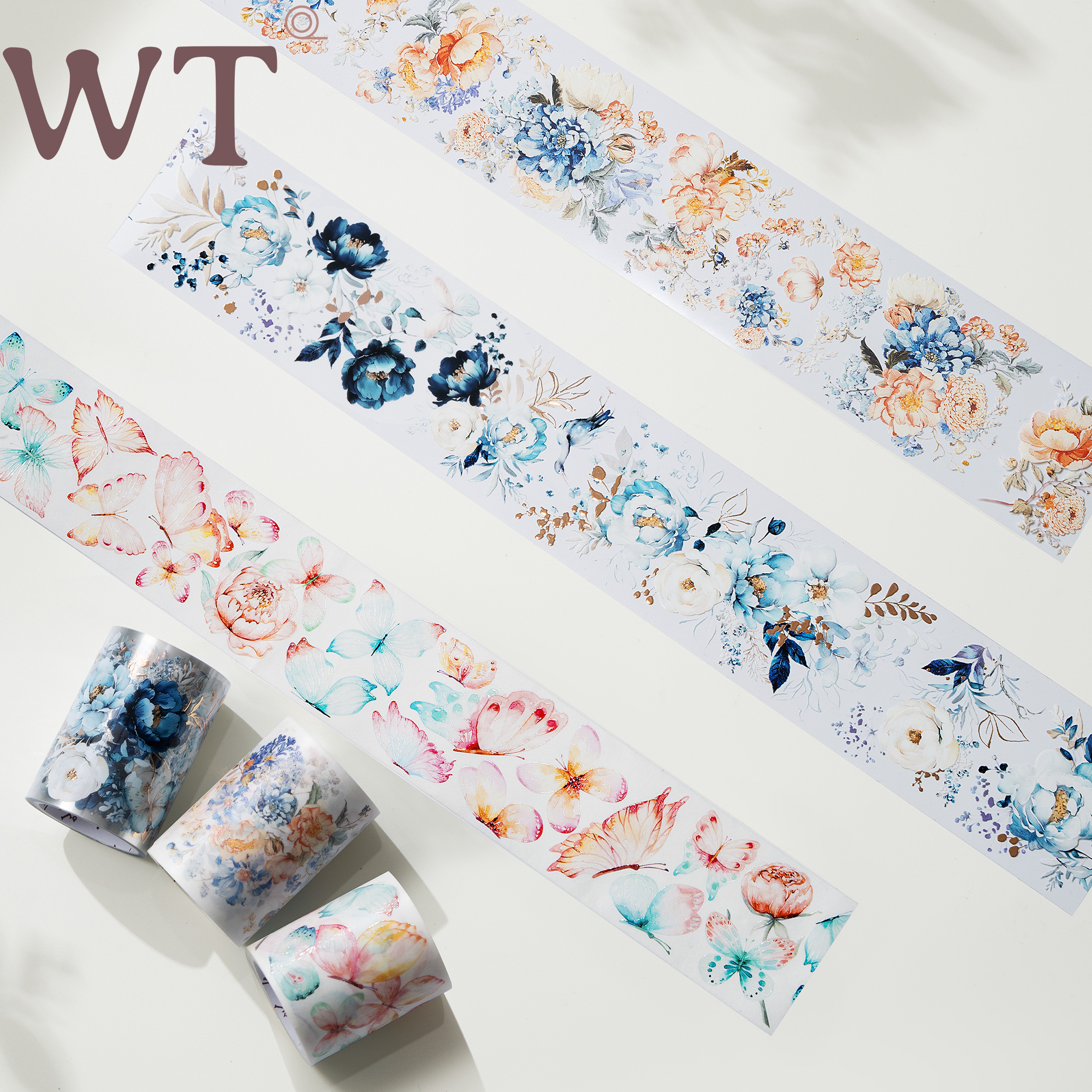 WT正品手帐胶带花朵蝴蝶和纸PET