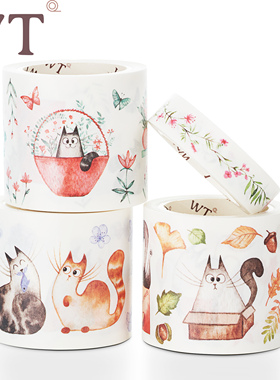 WT品牌原创笨笨猫带模切线手帐和纸胶带贴纸可撕装饰基础猫