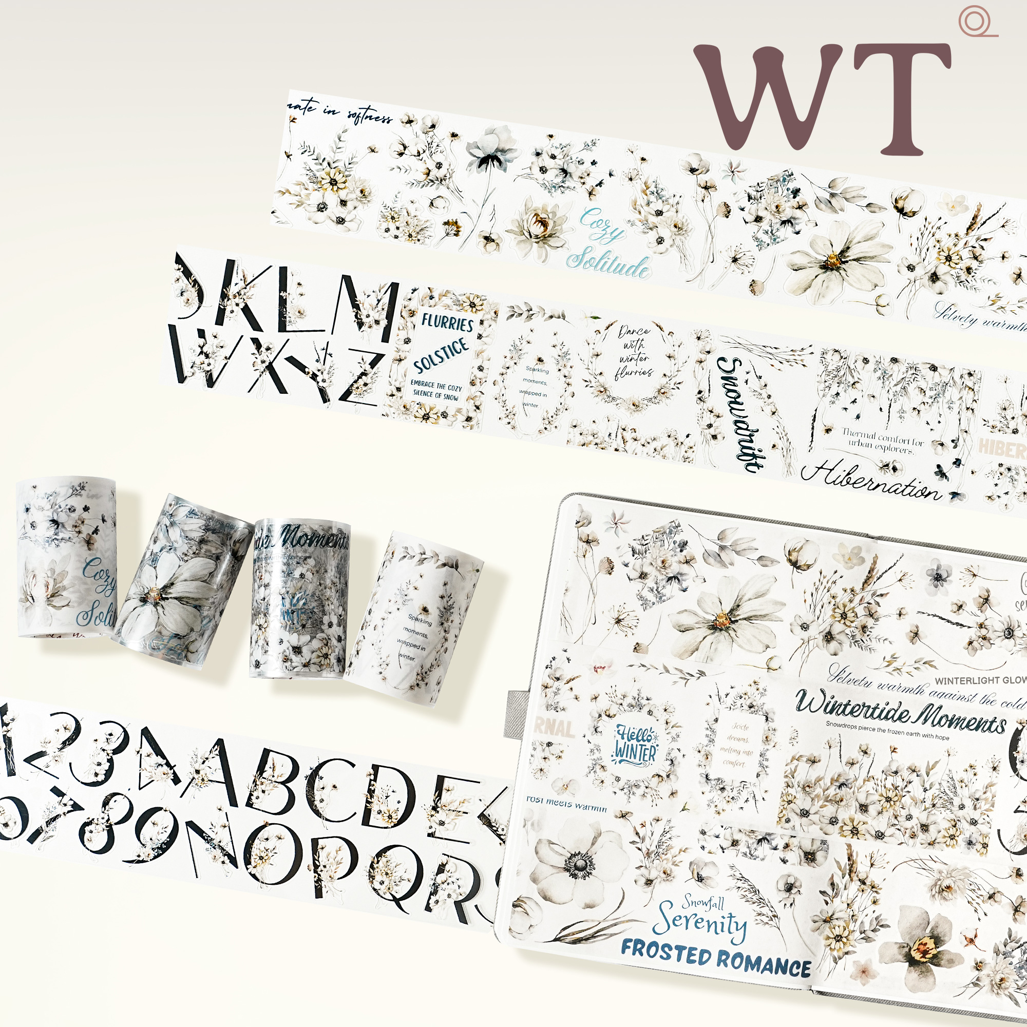 WT正品冬天花朵模切手帐胶带