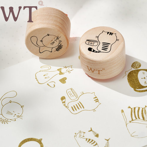 WT文具木质印章小猫手帐