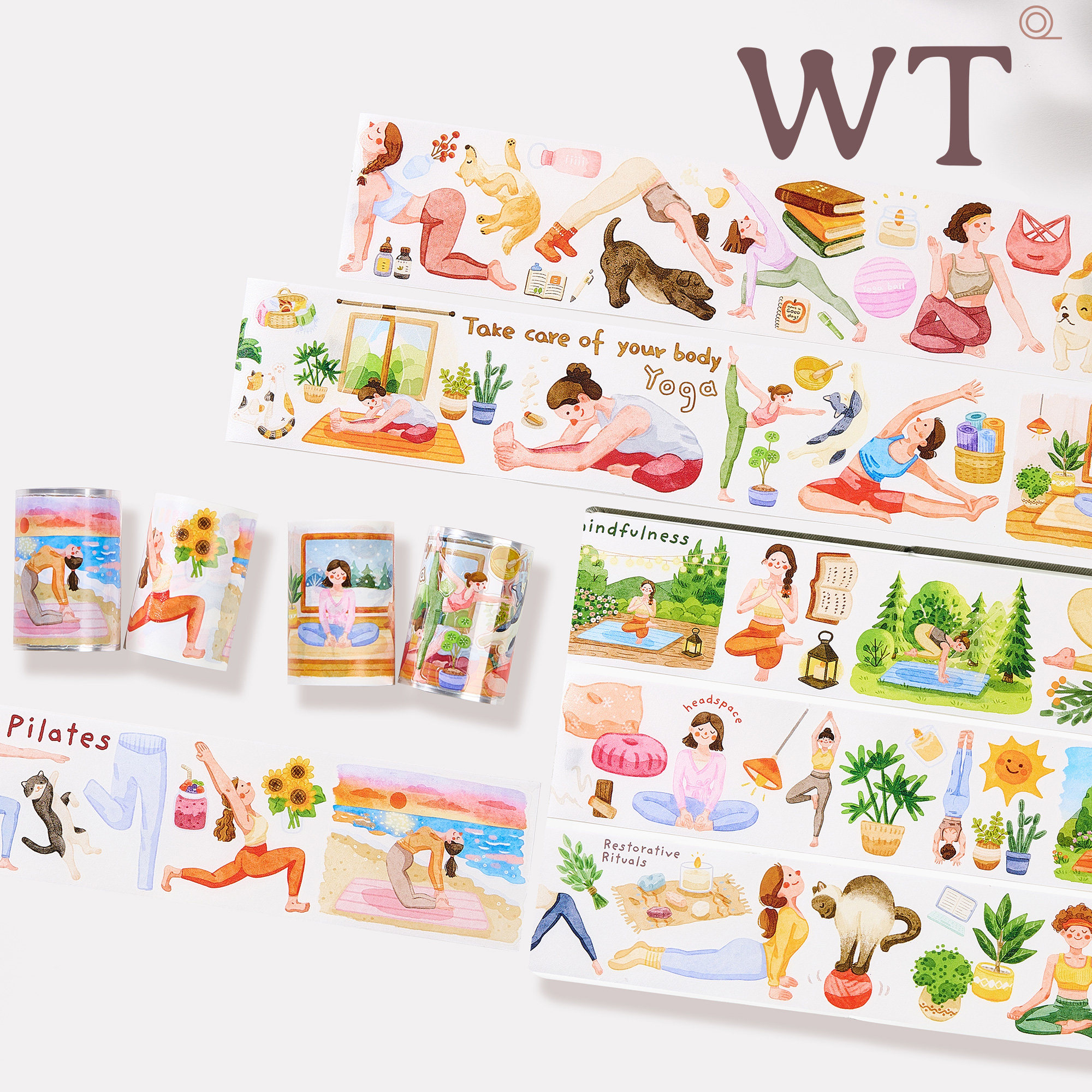 WT原创胶带 瑜伽日常 瑜伽笔记 模切人物瑜伽运动手帐胶带INS风