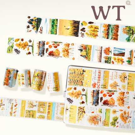 WT原创胶带 秋景绘 秋野印象 秋季秋日手帐胶带和纸PET模切风景