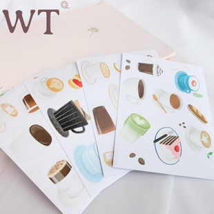 WT品牌原创咖啡甜点特油数码 高清手帐和纸贴纸文艺印花Ins