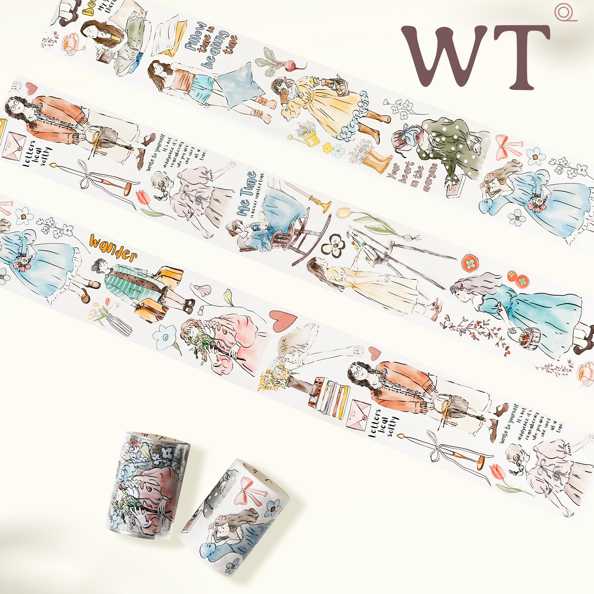 WT人物女孩模切手帐胶带