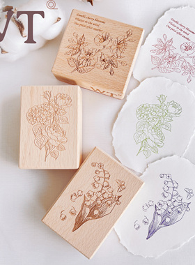 WT品牌原创花之谷木质印章套装花朵手账复古DIY装饰手帐INS