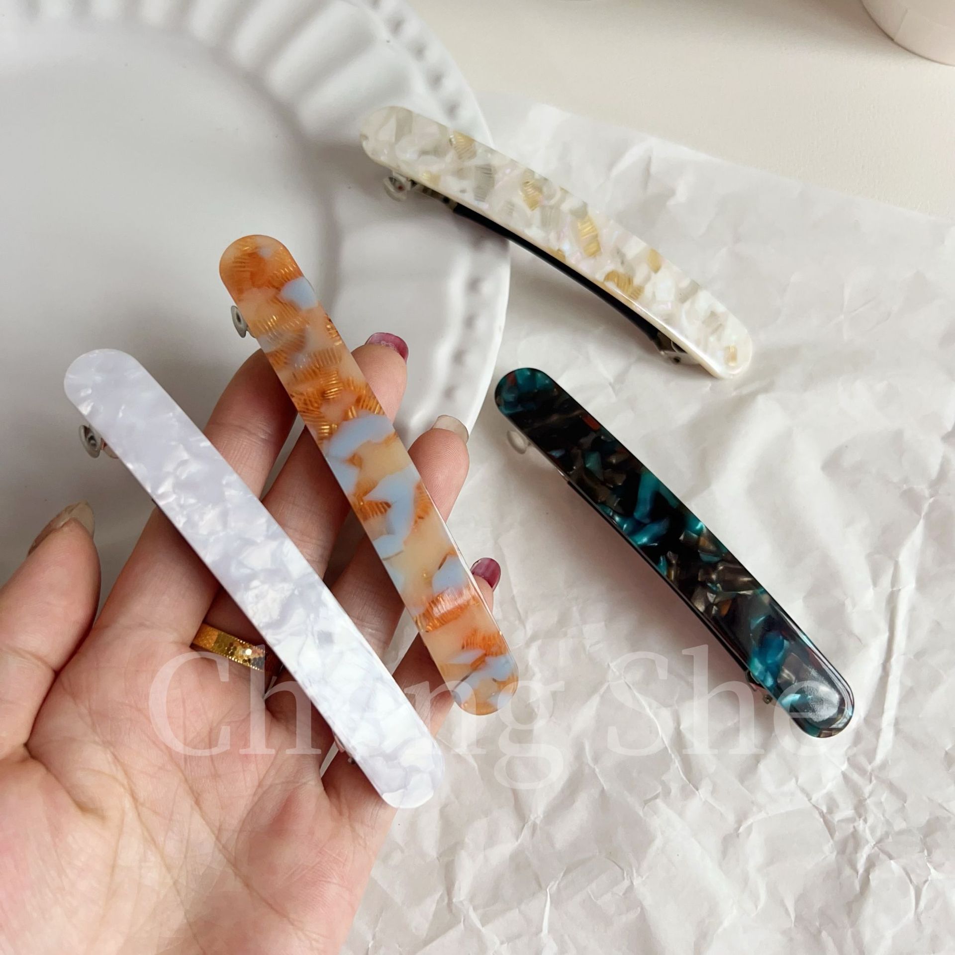 醋酸弹簧夹发夹后脑勺一字夹边夹2024新款高端半扎发夹子头饰发卡