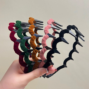 秋冬复古丝绒波浪倒插梳发箍高颅顶女2024新款洗脸头箍牙形缠绕头