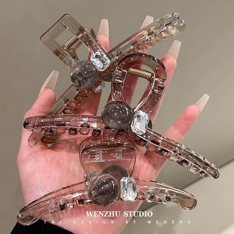 香槟色珍珠水钻抓夹女大号头发夹子头饰发卡时尚气质后脑勺鲨鱼夹