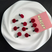 5个装 酒红植绒山茶花发夹边夹精致小花朵夹子头饰发夹侧边发卡