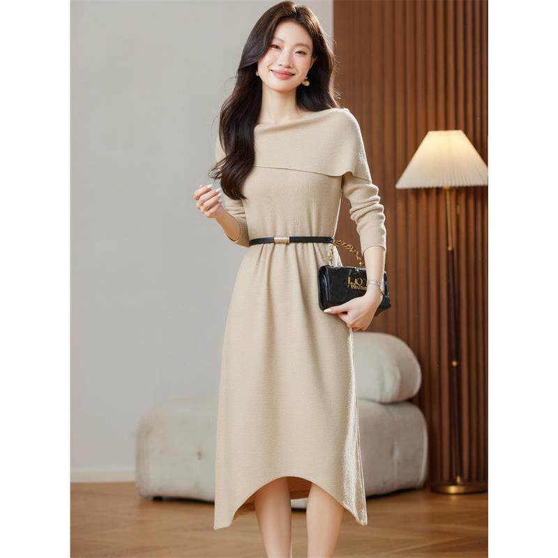 MONLOUVE针织连衣裙女秋冬2025新款韩版高级感中长款洋气减龄轻奢