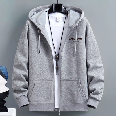 2025秋冬加绒开衫卫衣男青年宽松大码百搭上装休闲学生运动外套潮