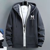 开衫 卫衣男青年加绒宽松大码 外套百搭学生保暖潮款 秋冬新款 连帽衫