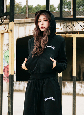 【BLACK8MOB】2023FW美式刺绣LOGO连帽拉链卫衣女款休闲套装上衣