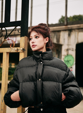 【BLACK8MOB】2023FW美式可拆卸短款棉服女款立领面包服马甲外套