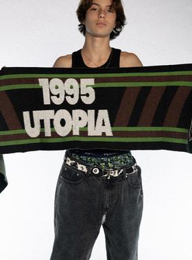 【BLACK8MOB】2024AW 双色满印提花字母流苏围巾保暖休闲街头感