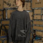 2024AW BLACK8MOB 基础logo坑条提花毛衣灰色条纹套头针织衫