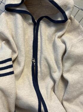 2025秋季新款女连帽针织开衫减龄高级感薄款休闲上衣气质拉链外套