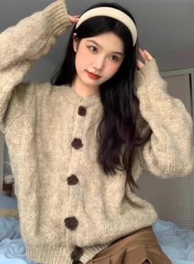 奶fufu软糯毛衣外套女春秋装2025新款宽松慵懒风针织开衫洋气上衣