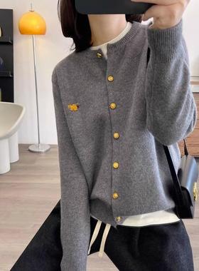 小香风灰色毛衣女春秋穿搭2025新款爆款慵懒宽松显瘦针织开衫上衣