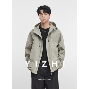 亦止男装秋季冲锋衣连帽外套男简约潮流美式户外纯色工装夹克上衣