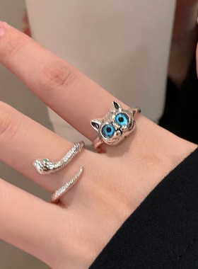 小灵蛇戒指女小众设计高级个性指环2025年新款爆款镀银尾戒可调节