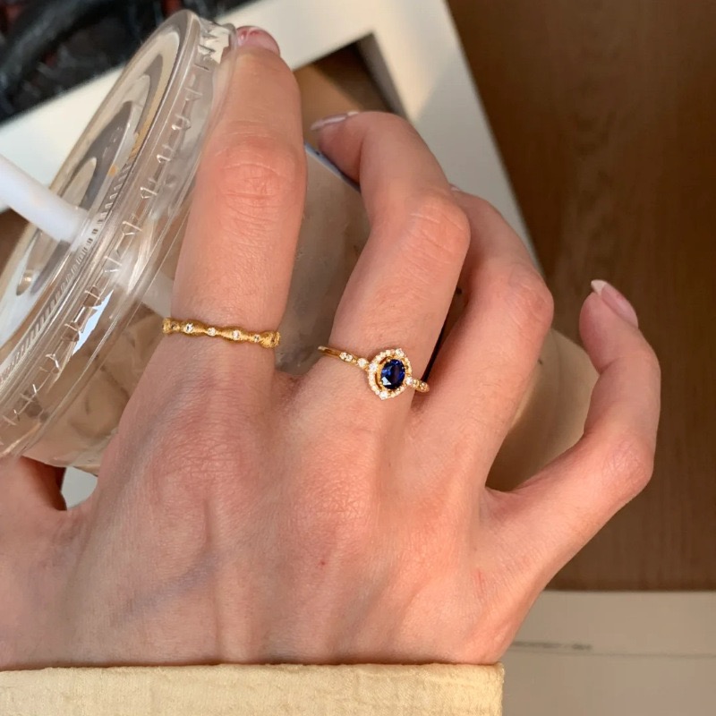 小众精致皇家蓝锆石戒指女时尚个性轻奢百搭高级感叠戴开口食指戒