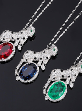 新款珠宝S925银镀18K金镶嵌彩宝款豹子气质奢华吊坠首饰主石13*18