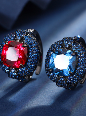 新款高档珠宝豪华镶嵌镀18K金刚玉肥方黑金复古戒指女10*10饰品