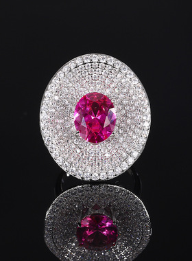 新款珠宝镀18K金镶嵌红刚玉个性时尚戒指女款培育宝石现货10*12