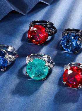 新款高档珠宝宝石豪华镀18K金刚玉圆形黑金复古戒指女16mm饰品