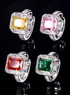 秋冬新款珠宝镀18K金高碳钻冰花方钻镀18K金气质轻奢戒指女8*10