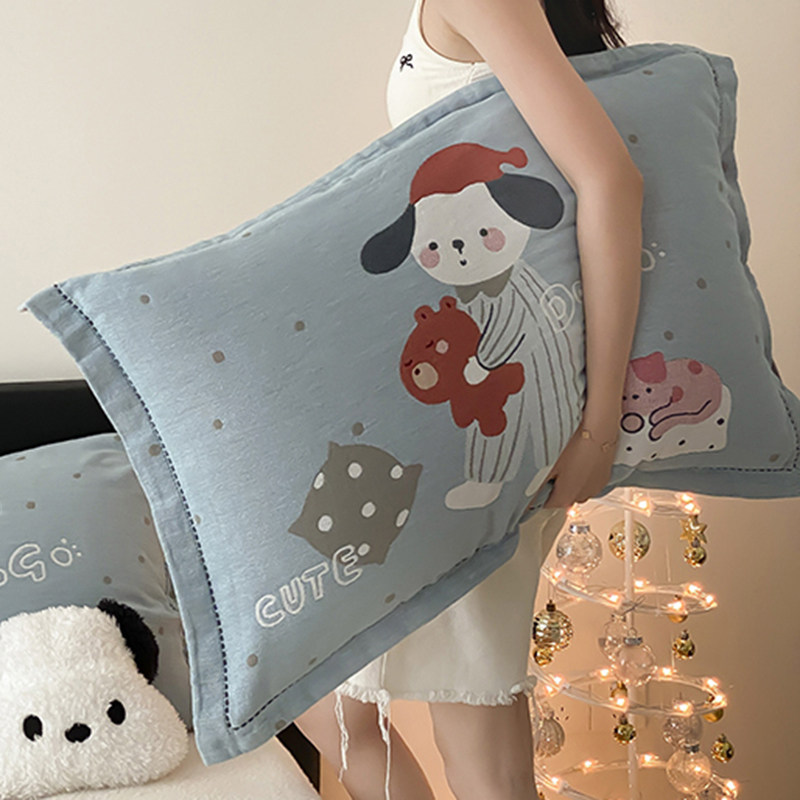 全棉四层纱布枕套一对装纯棉枕头套加厚单个成人枕芯内胆套男家用