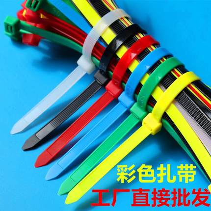 彩色自锁式尼龙扎带红绿黄蓝黑白国标塑料捆绑带扎线束线一拉得